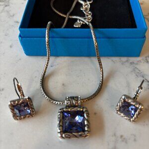 Gorgeous Brighton pre-owned silver necklace and earring set with purple stone